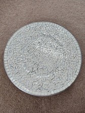 SILVER MOSAIC GLASS MIRROR CRACKLE CANDLE DECORATIVE PLATE CIRCLE DIAMETER 30CM