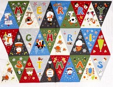 Christmas Bunting Panel Fabric Decoration Pre-Printed Triangles by Susan Wheeler