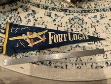 ORIGINAL WWII USAAF PENNANT FORT LOGAN COLORADO - P-38 AIRPLANE