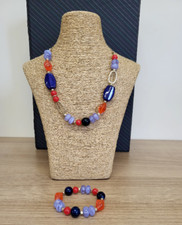 Laura Ashley Necklace and Bracelet Set Orange and Purple Beads