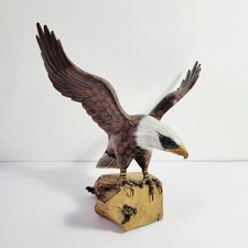 Vintage Wooden American Bald Eagle Hand Painted & Carved Figurine H26 x 27cm