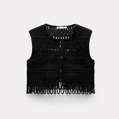 Zara black macrame cropped - black,