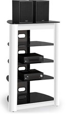 Centurion Supports Zinnia 5-Shelf Black Glass with White Fascia AV Rack Stand
