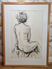 Large Framed Original Charcoal On Paper Life Drawing Nude Woman Female Signed 