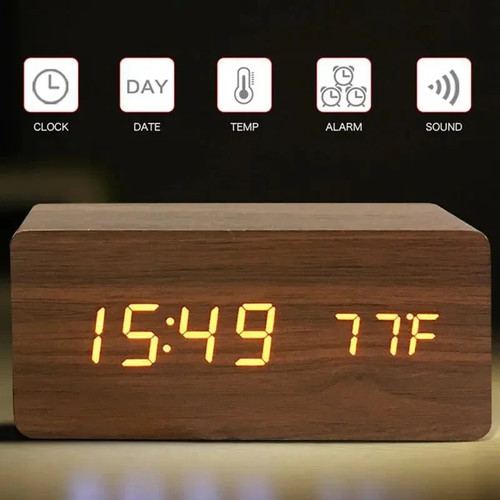 Wooden led digital alarm clock - wooden,