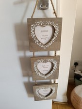 Driftwood Rustic Triple Heart Wooden Hanging Photo Frame 4x4 Inches