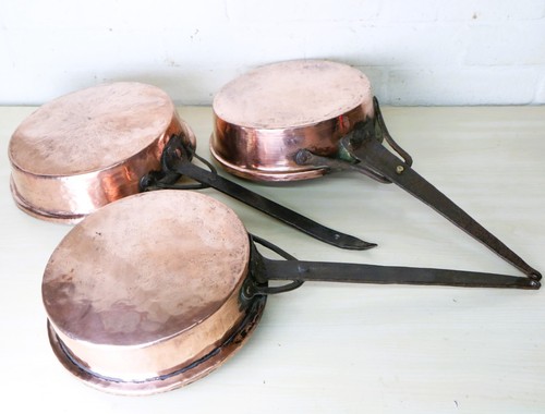 Antique copper saucepans - copper,
