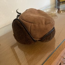 VINTAGE BROWN TRAPPER HAT SIZE MEDIUM REAL SHEEPSKIN AVIATOR WINTER WARM CAP VGC