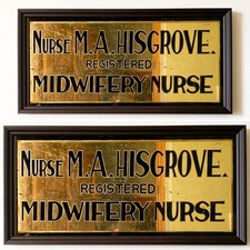 Antique Vintage Retro c1920s Glass “MIDWIFE” Trade Advertising Sign Not Enamel