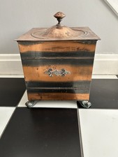 Vintage Square Copper/black Metal Coal/log Storage Container. Lift Out Lining