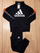 Adidas Boys Girls Full Tracksuit Fleece Age 7-14 Kids Zip Jacket & Bottom Black 