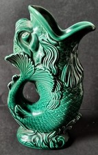 WEDGWOOD GREEN MAJOLICA GLUG/GURGLE JUG IN PERFECT CONDITION