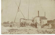 WATER WELL DRILLING SITE, RIG,   STEAM ENGINE, SMITHLAND IOWA C 1905 VINTAGE PC