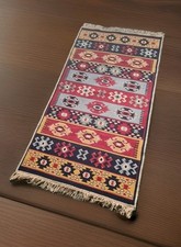 OLD TURKISH SARKOY KILIM RUG, IVORY BORDER, BANDED DESIGN