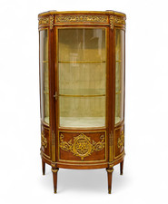 Antique French Louis XVI Style Vitrine Display Cabinet Ormolu Bronze Marble Top
