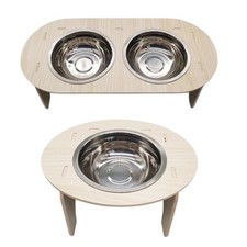 Wood Elevated Puppies Cat Bowl