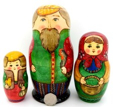 DAD & CHICKEN Matryoshka TRADITIONAL BIG Russian stacking dolls 3 RYABOVA signed