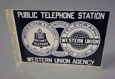 Antique 18" Western Union Universal Service Public Telephone Station Flange Sign