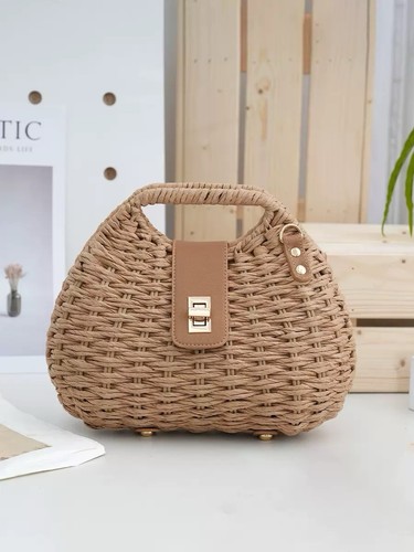Woven straw effect handbag - straw,