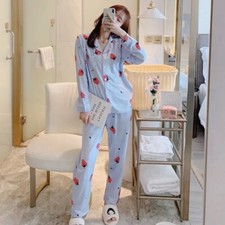 Womens Ladies Nighty Pyjamas 2Pcs Set Cotton PJ Long Sleeve Lounge Sleepwear UK