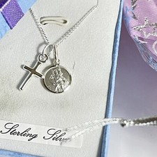 Babies baptism Crucifix St-Christopher necklace sterling silver 14”ins chain 