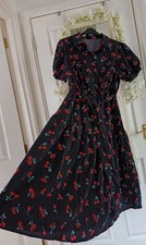 Cherry ? Print Black Belted Shirt Style Floaty 3XL 20 22 ? Midi Dress ?