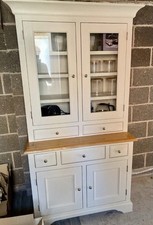 Modern Painted Vitrine Cupboard Engineered Wood and Solid Lacquered Real Oak Top