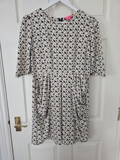 Monsoon Fusion Rabbit Dress Size 14 Beige Lightweight Half Sleeves Bunnies 
