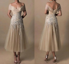 Modest Champagne Tulle Mother of the Bride Dresses Tea-Length Evening Party Dres