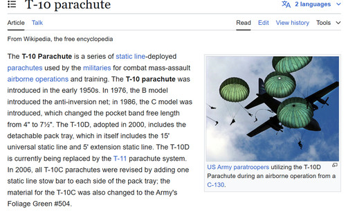 T10 military parachute - parachute, riser