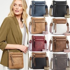 Women Shoulder Bag Leather Messenger Bag Ladies Wide Strap Cross Body Handbag