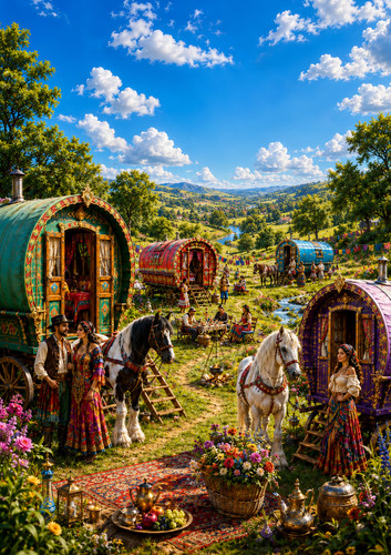 Romany gypsy caravans wall - romany,