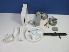 working NINTENDO WII WHITE VIDEO GAME CONSOLE complete set up CONTROLLER WHEEL