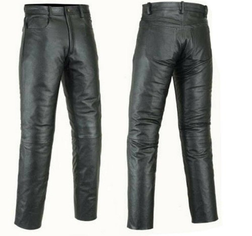 Mens black leather trousers - black,