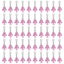 50Pcs Mini Jingle Bells 0.6" Metal Hanging Bells with 0.7" Spring Hooks Pink