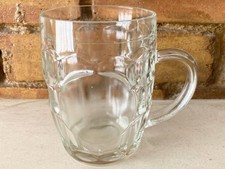 VINTAGE 1968 PINT DIMPLED PANELLED BEER MUG JUG GLASS: “OVERSIZE” LINE MEASURE