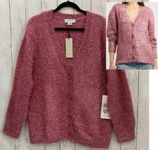 Never Fully Dressed Size Large Pink Metallic Eyelash Fuzzy Knit Cardigan Sweater