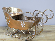 Antique Gold Small Metal Christmas Sleigh Decoration – Festive Display Ornament