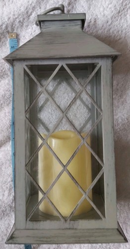 Distressed grey wooden lantern - wooden,