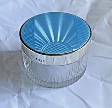 Art Deco Vanity Jar: Vintage Cut Glass, Sterling Silver & Guilloche Enamel Lid