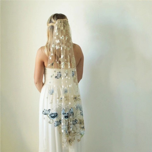 Blue lotus floral - lotus, embroidered