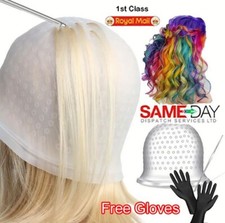 Hair Highlighting Dye Cap Reusable Silicone hat Professional Needle Hook Gloves