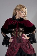 Burleska Victorian Bolero Shrug In Burgundy Velvet & Black Fur - One Size