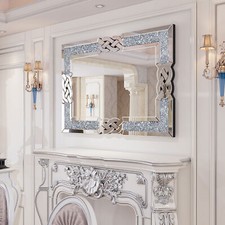 Rectangle Sparkling Crystal Crush Diamond Accent Mirror Wall Mounted Decorative