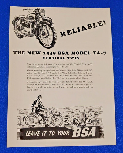 1948 classic bsa model - model, ya-7
