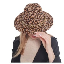 Leopard Cheetah Print Felt Hat Animal Print Fedora Wide Brim for Women
