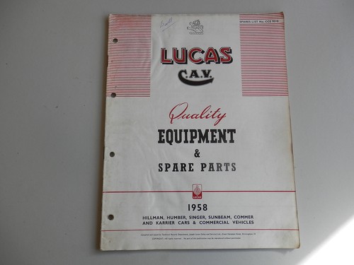 Lucas parts list for 1958 - lucas,