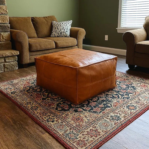 Leather pouffe footstool - pouffe,