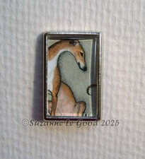 Greyhound dog art metal lapel pin brooch printed from painting Suzanne Le Good