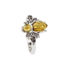 LEMON BALTIC AMBER BEE STERLING SILVER RING NEW WITH BOX